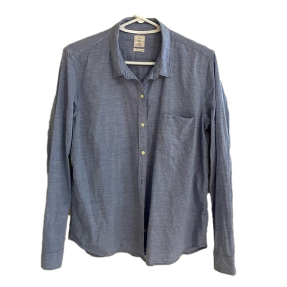GAP The Fitted Boyfriend Striped Blue/White Button Down Front Pocket Shirt - Picture 1 of 7